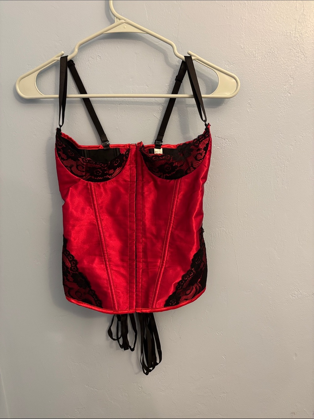 Red Satin Corset with Black Lace - Size Small